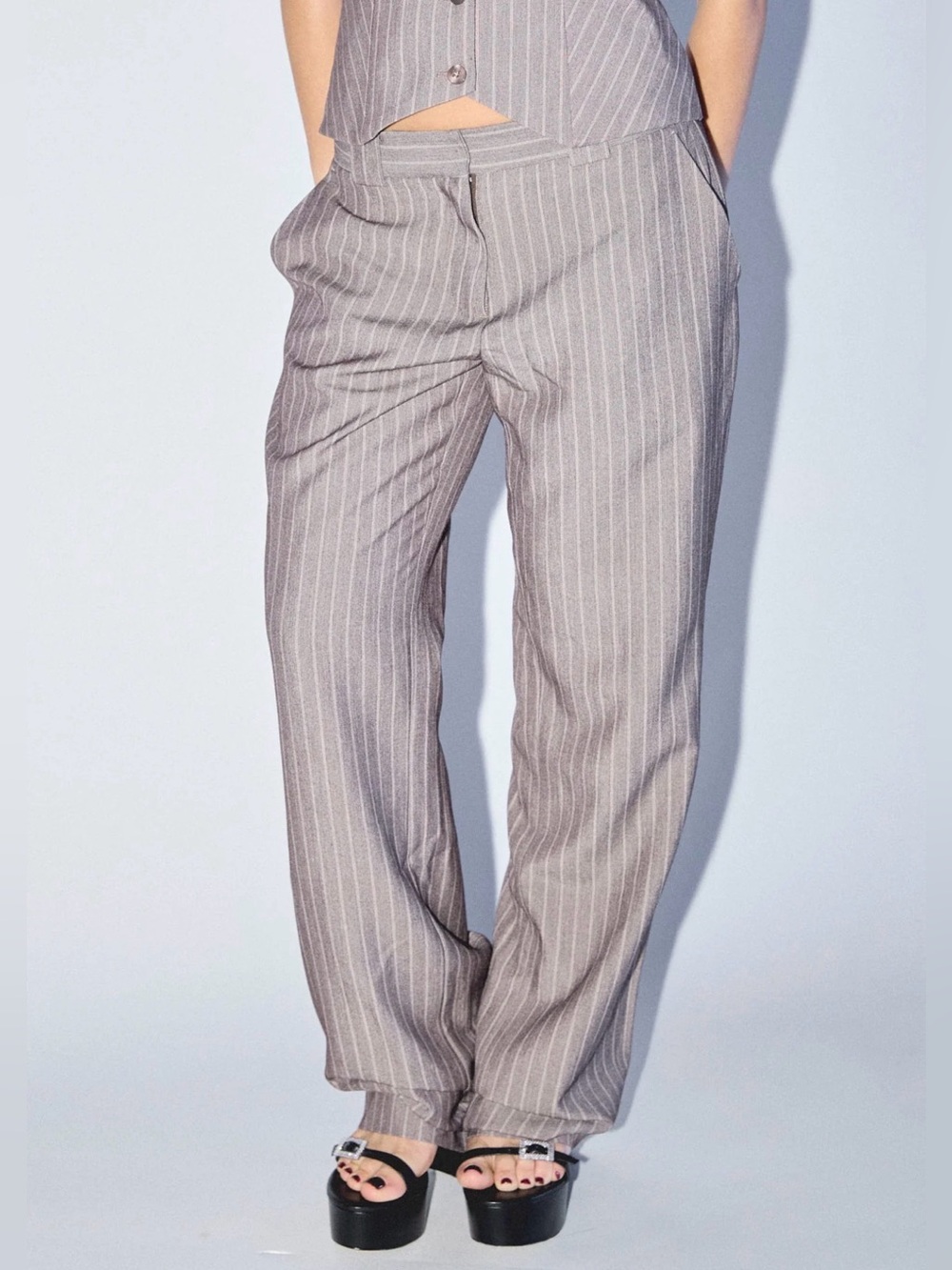 Women's Gray Pinstripe Relaxed-Fit Chinos